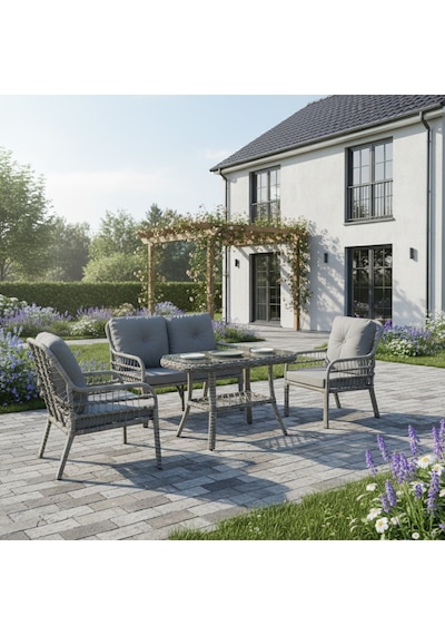 Capri Swing Pisa İkili Rattan Bahçe Balkon Oturma Grubu Gri 750