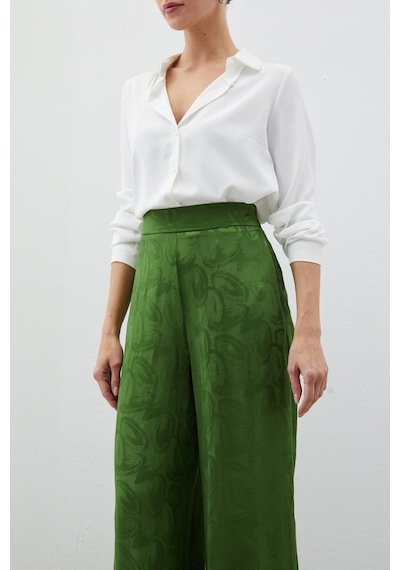 Sateen Jakarlı Salaş Pantolon - Yeşil