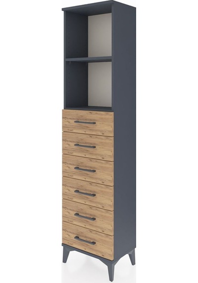 Arges Dolap 2 Raflı 6 Çekmeceli 44x30x182 Antrasit-çam Antrasit