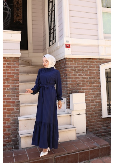 Nevayla Moda Lara Kumaş Bağlamalı Elbise - Lacivert / E0124 Lacivert Nevayla Moda Lara Kumaş Bağlamalı Elbise - Lacivert / E0124 Lacivert
