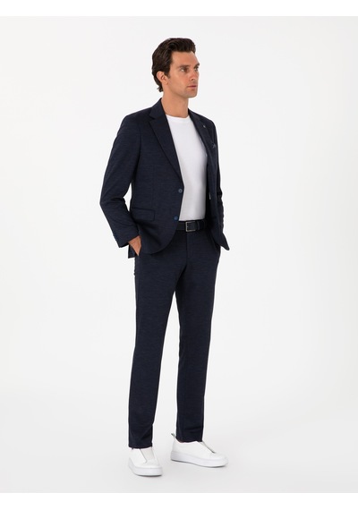 Cacharel Lacivert Slim Fit Mikro Desen Yün Karışımlı Takım Elbise