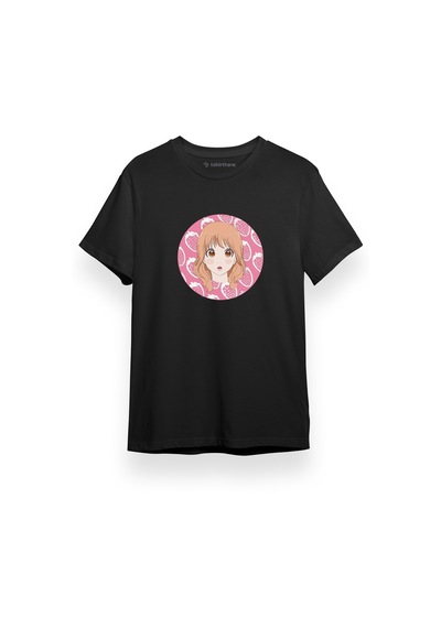 Monogatari Anime Rinko Yamato Circle Poster Siyah Kısa Kol Erkek Tshirt 001
