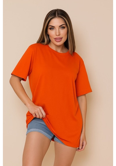 Düz Oversize Unisex Tişört Ycb4 Turuncu