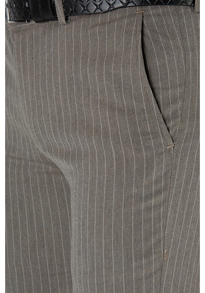 Terapi Men Açık Kahve Çizgili Slim Fit Pamuklu İtalyan Kesim Pantolon Açık Kahve