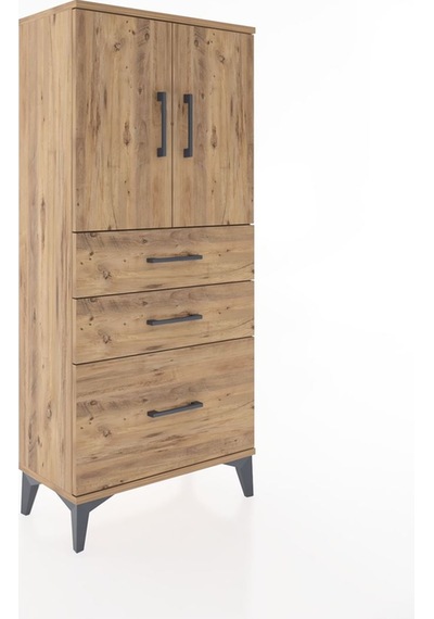 Hyperion Dolap 2 Raflı 3 Çekmeceli 2 Kapaklı 60x44x134 Çam-çam Çam