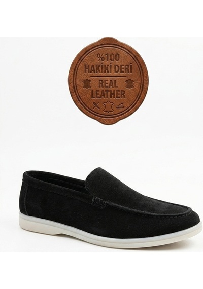 DMR Elegance Ba0252 %100 İçi Dışı Hakiki Deri Erkek Siyah Süet Casual Loafer Termo Taban Ayakkabı Rekli