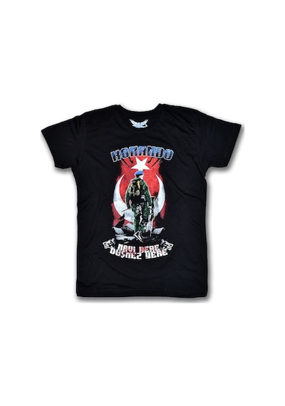Komando Kadın Kısa Kollu T-Shirt - Siyah Çok Renkli
