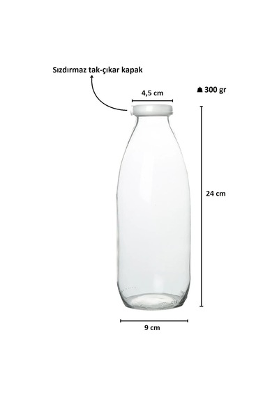 2 Adet 1 Litre Şeffaf Sürahi Süt, Ayran, Su, Limonata, Meşrubat Şişesi Plastik Kapaklı Cam Şişe