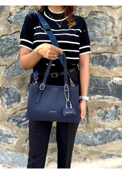 Just Polo Kadın Orijinal Just Polo Yumuşak Deri Ayarlanabilir Askılı Lüks El & Omuz Çantası Shoulder Bag Lacivert