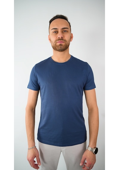Sıfır Yaka Bisiklet Yaka Penye Likralı Saks Mavi Erkek Tshirt Saks Mavi