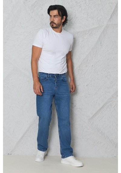 Blayn Jeans Erkek Antrasit Baggy Kot Pantolon - Geniş Kalıp Günlük Rahat Denim Jean Mavi