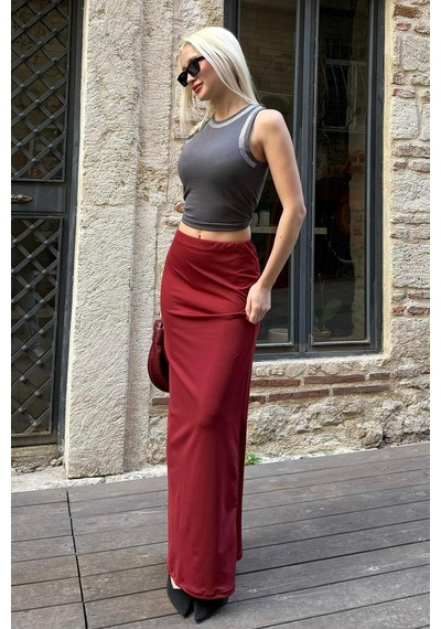 Madmext Bordo Maxi Basic Etek Mg1890 Bordo