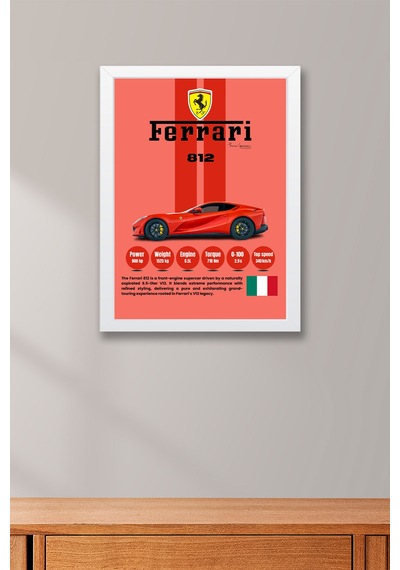 Ferrari 812 Kırmızı V12 Premium Spor Araba Tablosu - Teknik Özellikli İtalyan Otomobil Duvar Dekoru Beyaz Ferrari 812 Kırmızı V12 Premium Spor Araba Tablosu - Teknik Özellikli İtalyan Otomobil Duvar Dekoru Beyaz