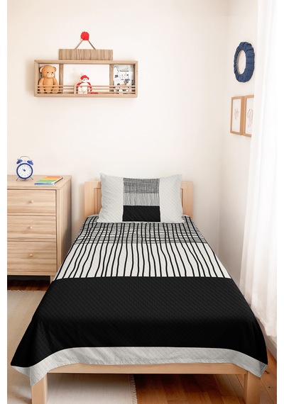 Siyah Geometrik Genç Odası Tek Kişilik Pike Takımı - Modern Çizgili 160x220 Cm Kapitone Yatak Örtüsü Kremamsı Sazlık Dengesi Siyah Geometrik Genç Odası Tek Kişilik Pike Takımı - Modern Çizgili 160x220 Cm Kapitone Yatak Örtüsü Kremamsı Sazlık Dengesi
