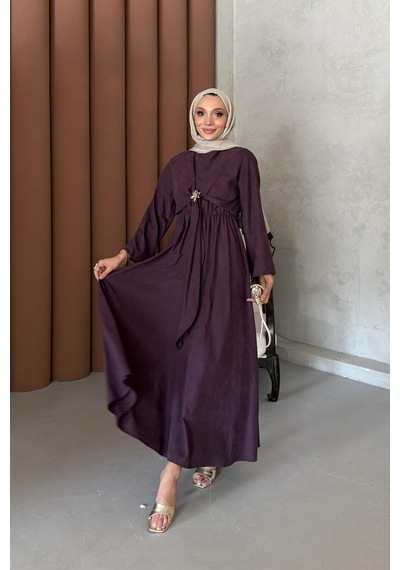 Riella Butik Pavera Tesettür Elbise Mürdüm