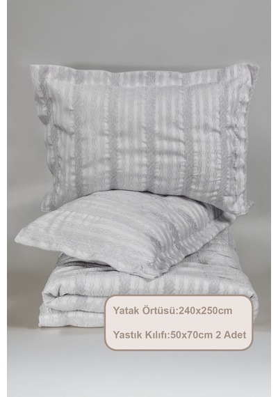 Elart Pera Yatak Örtüsü Seti Çift Kişilik 240x250 Cm Gri Gri