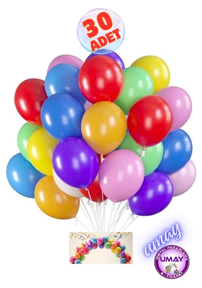 30 Adet Renkli Lateks Balon Karışık Renk 9 İnç 25 Cm Karısık