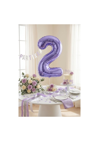 32 İnç Mor Rakam 2 Folyo Balon Çok Renkli