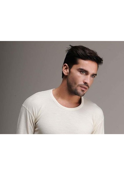 Hasyün Erkek Uzun Kollu Yün Fanila Bisiklet Yaka Içlik Woolmark S Krem
