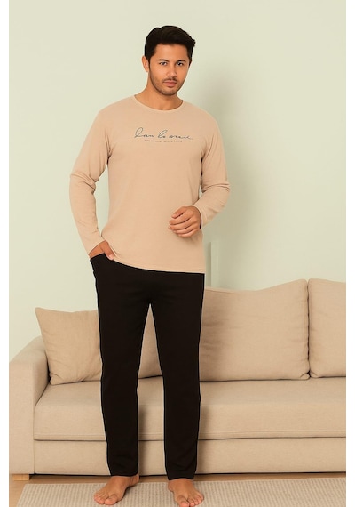 Pemilo Erkek 1908 Uzun Kol % 100 Pamuk Pijama Takımı Taş Taş