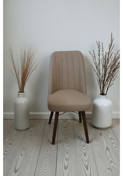 Nora 6 Adet Sandalye - Keten Kumaşlı Sandalye Modern Ahşap Ayaklı Yemek & Çalışma Sandalyesi Minimal Tasarım Cappuccino