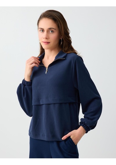 Jimmy Key Jimmy Key Lacivert Uzun Kollu Dik Yaka Örme Modal Sweatshirt 6sw235569494