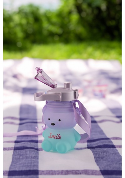 Ayıcıklı Motivasyonel Su Matarası Çocuk Su Matara Suluk 1400 Ml Sticker Etiketli Pipetli Bpa İçermez Diğer