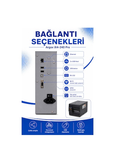 Argox İx4-240 Pro Endüstriyel Barkod Yazıcı 203 Dpı Ethernet, Usb, Rs-232