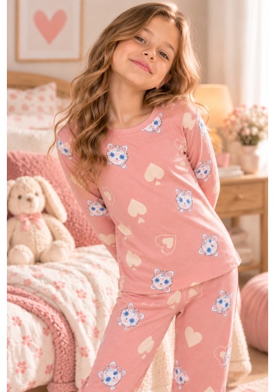 Free Beka Desenli Bisiklet Yaka Süet Kumaş Kız Çocuk Uzun Kollu Pijama Takımı Pembe Free Beka Desenli Bisiklet Yaka Süet Kumaş Kız Çocuk Uzun Kollu Pijama Takımı Pembe