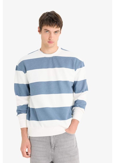 Defacto Boxy Fit Bisiklet Yaka Çizgili Sweatshirt A9066ax25augr171 Gri