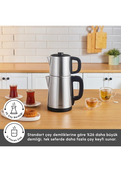 Teabig Xl 35 Çay Bardağı Kapasiteli 2 İn 1 Çelik Çay Makinesi Ve Su Isıtıcı Inox Diğer