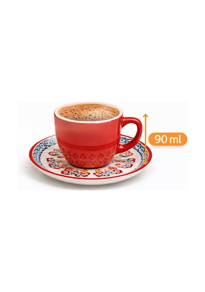 6 Kişilik Türk Kahvesi Fincanı Takımı,12 Parça,90 Ml Seramik Set,mikrodalga/bulaşık Makinesine Uygun Kırmızı