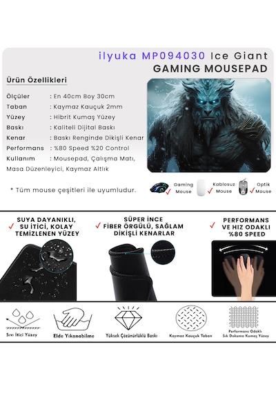 40x30cm Gaming Oyuncu Mousepad Ice Giant Mp094030