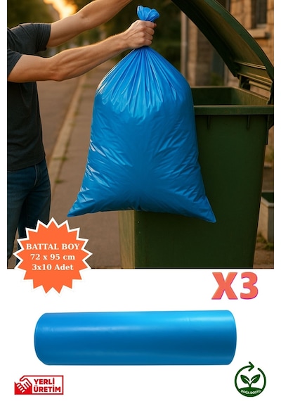 Premium Battal Boy Çöp Poşeti 72x95 Cm 3x10 Adet Ev Mutfak Banyo İş Ofis Avantajlı Ekonomik Paket