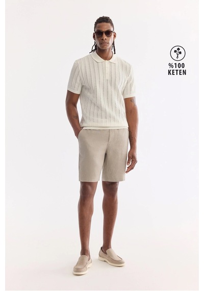 Avva Erkek Gri Beli Lastikli %100 Keten Relaxed Fit Şort B003732