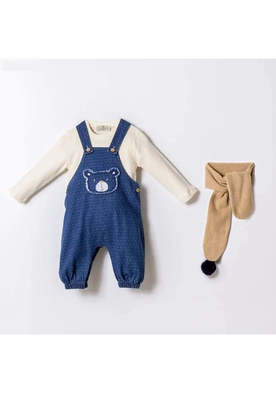 Miniğimin Cicileri Minigimin Cicileri Ayıcık Nakışlı Denim Salopet 3'lü Erkek Bebek Takım - Mavi Miniğimin Cicileri Minigimin Cicileri Ayıcık Nakışlı Denim Salopet 3'lü Erkek Bebek Takım - Mavi