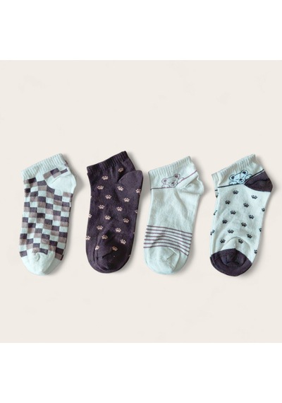 Heren Socks Heren Bear Detaylı 4'lü Dikişsiz Kadın Patik Beyaz - Siyah Heren Socks Heren Bear Detaylı 4'lü Dikişsiz Kadın Patik Beyaz - Siyah