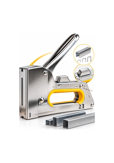 Güçlü Metal Gövdeli Manuel Zımba Tabancası No.13 4-6-8 Mm Döşeme Kumaş Ahşap Sabitleme Beyaz - Çok Renkli