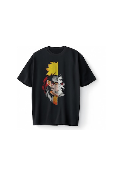 Bumeta Naruto Kakashi Anime Face Japanese Korea Oversize Unisex Tişört T-shirt Siyah