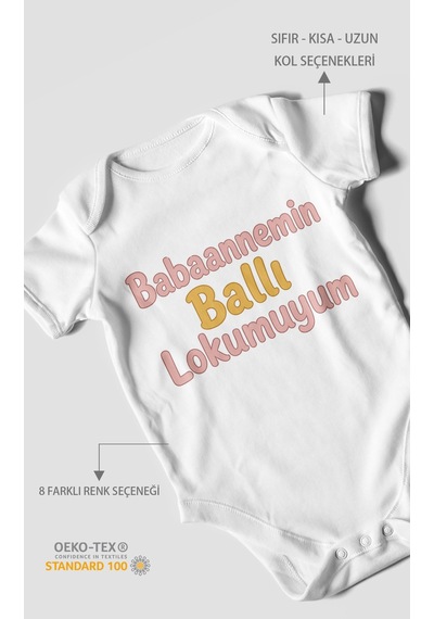 Morivokids Babaannemin Ballı Lokumuyum Kısa Kollu Bebek Body %100 Pamuk Beyaz