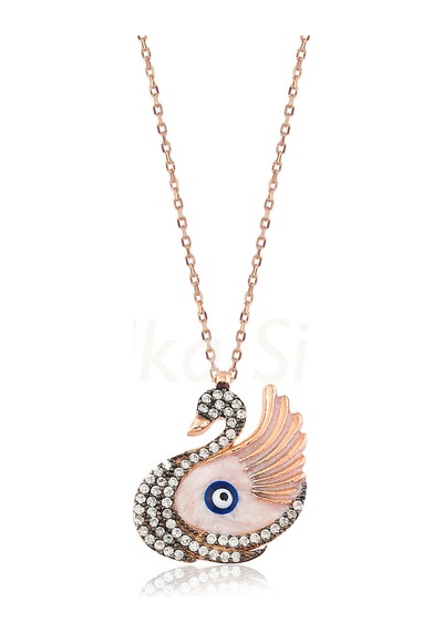 Kuyumcudukkani Siyah Taşlı "kuğu" Figürlü Kolye-20661-r-mıx Rose Gold