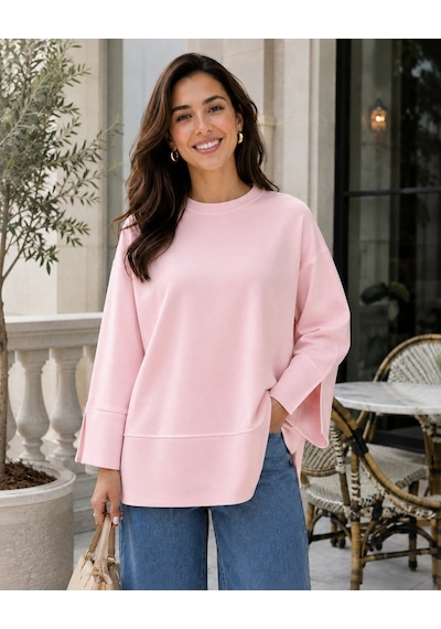 Unika Boutique Kadın Oversize Yırtmaçlı Uzun Kollu Salaş Bluz Pembe