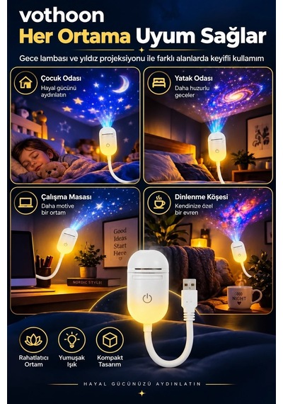 Lbk 24 Film Diskli Galaksi Uzay Projektörü Usb Tak Çalıştır Çocuk Odası Projeksiyon Gece Lambası
