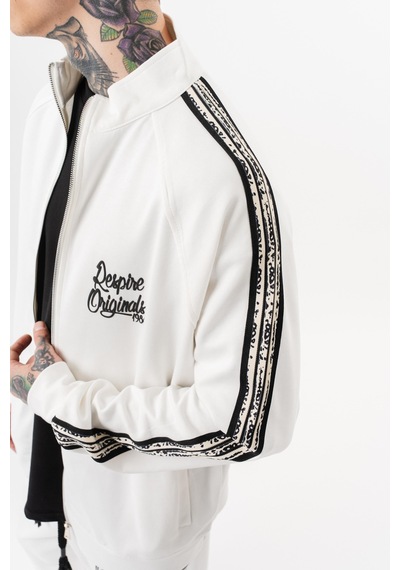 Respire Erkek Splash Şerit Detaylı Dik Yaka Doubleface Zip Oversize Sweatshirt Ekru