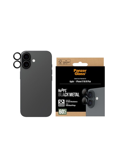 Panzerglass Hoops Apple Uyumlu iPhone 17 16 Plus Siyah Kamera Lens Koruyucu