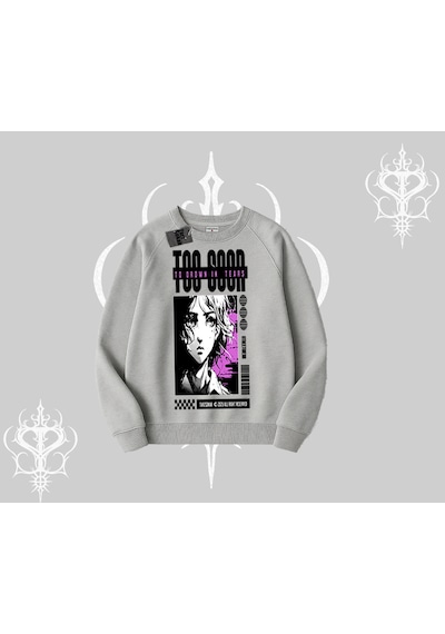 Startmore Biskilet Sweatshirt Too Good Anime Girl Grafik Baskılı Gri