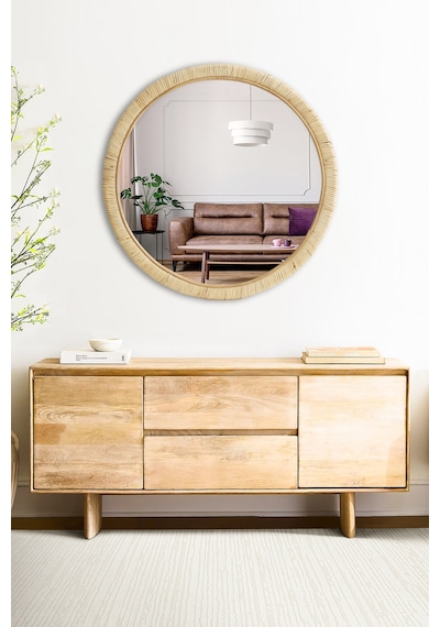 Meander El Yapımı Rattan Yuvarlak Dekoratif Ayna 80cm 8905 Naturel