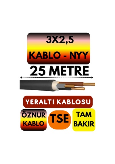 Öznur 3x2,5 Nyy Yeraltı Kablosu, 25 Metre