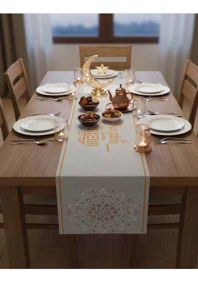 Ramazan Ayına Özel 4 Lü Dijital Baskı Runner Masa Örtüsü Seti 40x140 Cm Çok Renkli