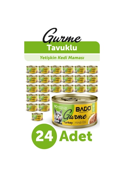Bado Gurme Yaş Yetişkin Kedi Maması Hindi Etli 85 Gr 24 Adet